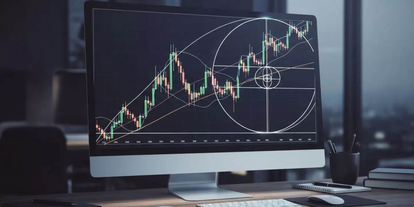 Stock market analysis on computer screen - Fibonacci Tool