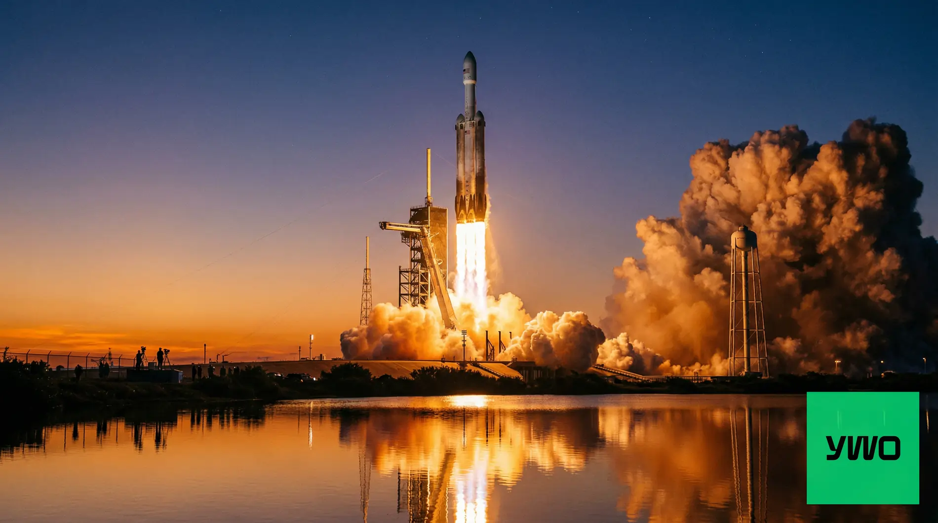 SpaceX Rocket launch at sunset reflection